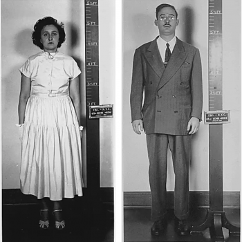 Booking photographs of Ethel (left) and Julius Rosenberg (right)