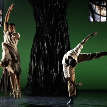 Nile Alicia Ruff and Davione Gordon, center, with members of Spectrum Dance Theater, perform in “Strange Fruit” at the Peak Performances series at Montclair State University.