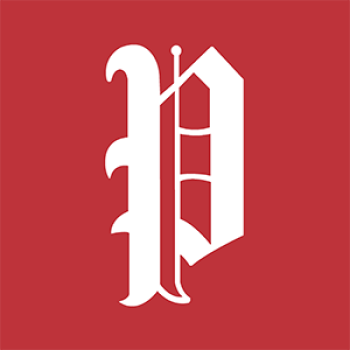 Portland Press Herald's logo (dark orange background with white letter P in gothic-style font).