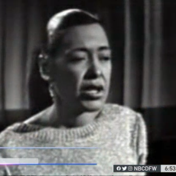 Screenshot of black and white footage of Billie Holiday singing "Strange Fruit"