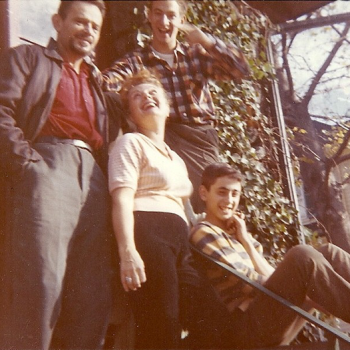 A happy family portrait of the Meeropols at their home at Hastings-on-Hudson, NY. (From left to right: Abel, Anne, Michael and Robert)