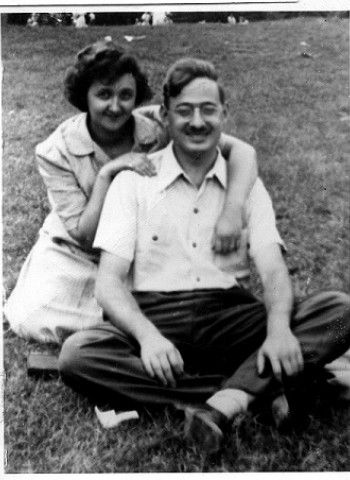 Ethel and Julius Rosenberg sitting in a park in NYC circa 1942